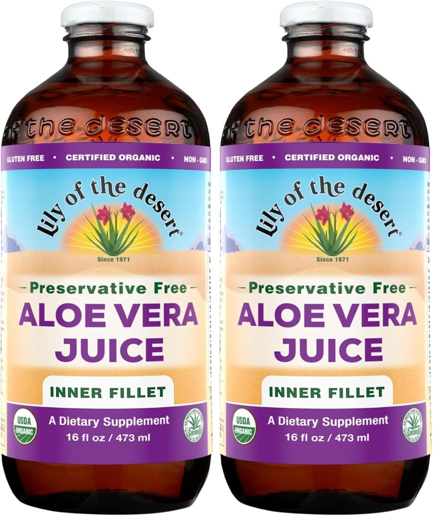 Lily Desert Organic Aloe Vera Juice, notranji file, 16 Fluid Ounce (Pack z 2)
