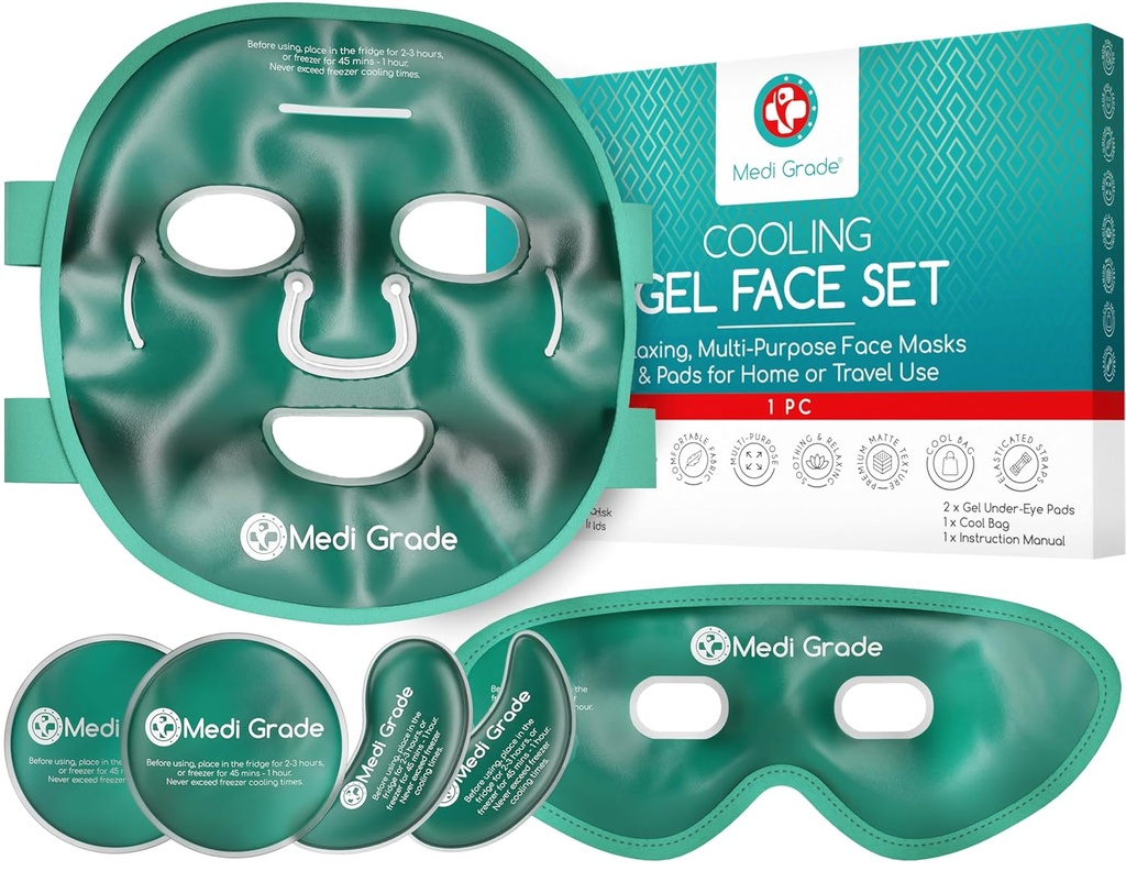 Medi stopnja hladilno Ledena maska in hladilno oko maska za Puffy oči in Migrena Relief - Self Care Ledeni paket s ChillGel obraz Ledena maska tehnologija - Hladilno masko obraza, oči Pads in vrečko