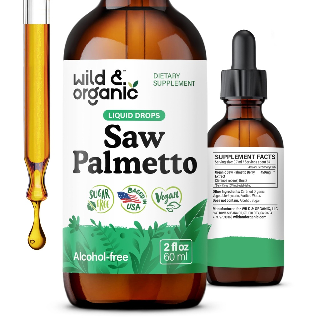 Divja in organska žaga Palmetto Ekstraktne kapljice - Sečilna podpora - Saw Palmetto za moške in ženske - Tekoča Serenaa Repens Berries Supplement - Vegan, Sugar & Alkohol - 2 fl oz