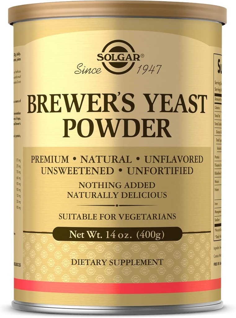 Solgar Brewer's Yeast Powder, 14 oz - bogat vir aminokislin, B-kompleks vitamini, minerali, & beljakovine - naravni, nearomatizirani, nesladkani - brez mleka, vegetarijanski - 13 Servisi (Packageing se lahko razlikuje)