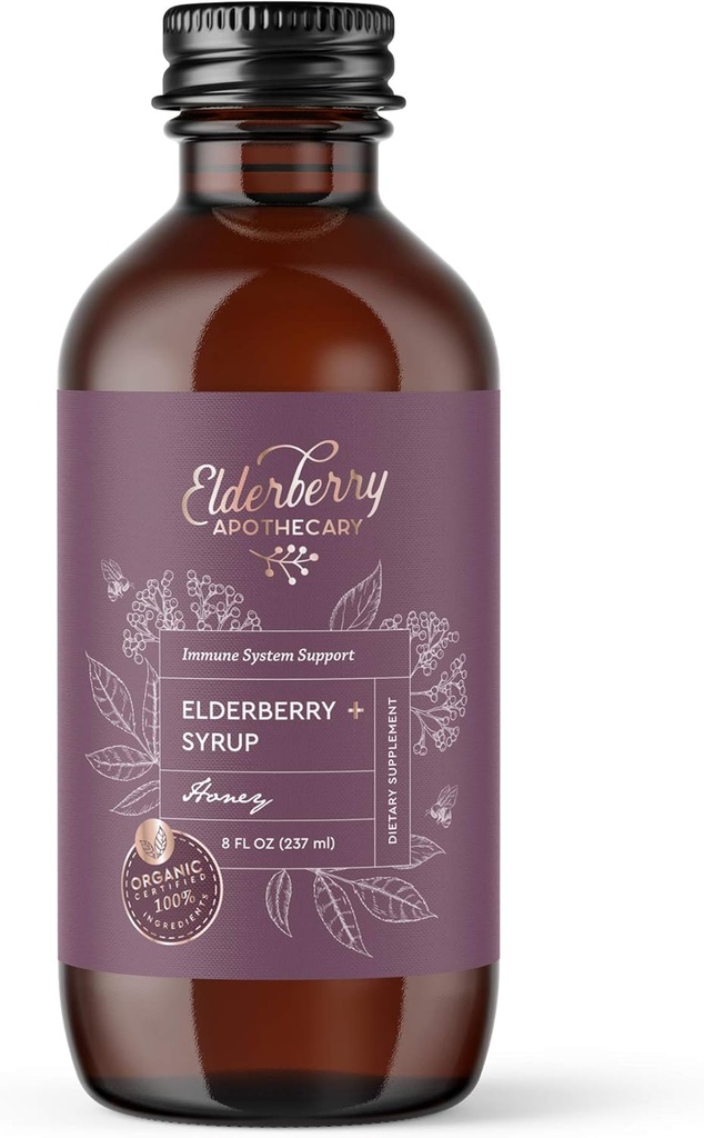 Bezgove jagode Sirup - okusen, čist črn samobukus tekoči ekstrakt - sveža in organska aronija jagode, ingver koren, cimet, ehinacea - podpira imuniteto, naravni antioksidant - 8oz