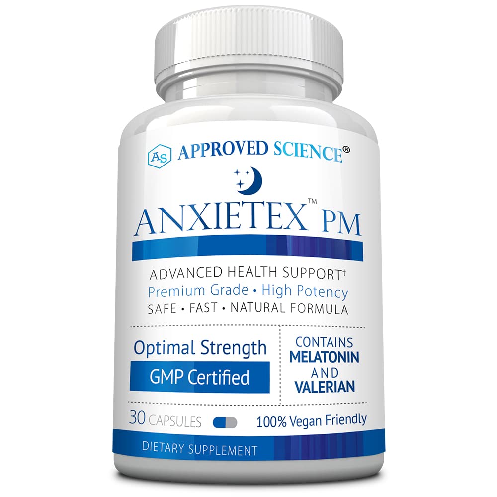 Odobrena znanost Anxietex Night - Ease skrbi in nezadovoljstvo, spanje dobro - Valerian, Passion Flower, Kamilica - 30 Kapsula - Veganski dodatek - Izdelano v ZDA
