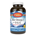 Carlson - Elite Omega-3 Plus D & K, 700 mg Omega-3s + D3 & K2, Funkcija, zdravje kosti in imunske podpore, Lemon, 180 kapsul