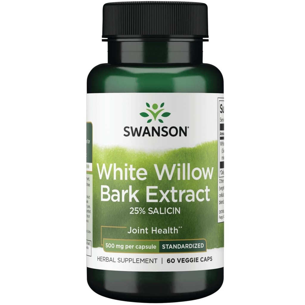 Swanson maksimalna moč bela Willow Bark Extract-Promotes skupna podpora & mišice Relief-Standardizirana na 25% Salicin-Naravna dopolnila brez želodca Draženje (60 Veggie Caps, 500mg vsak)