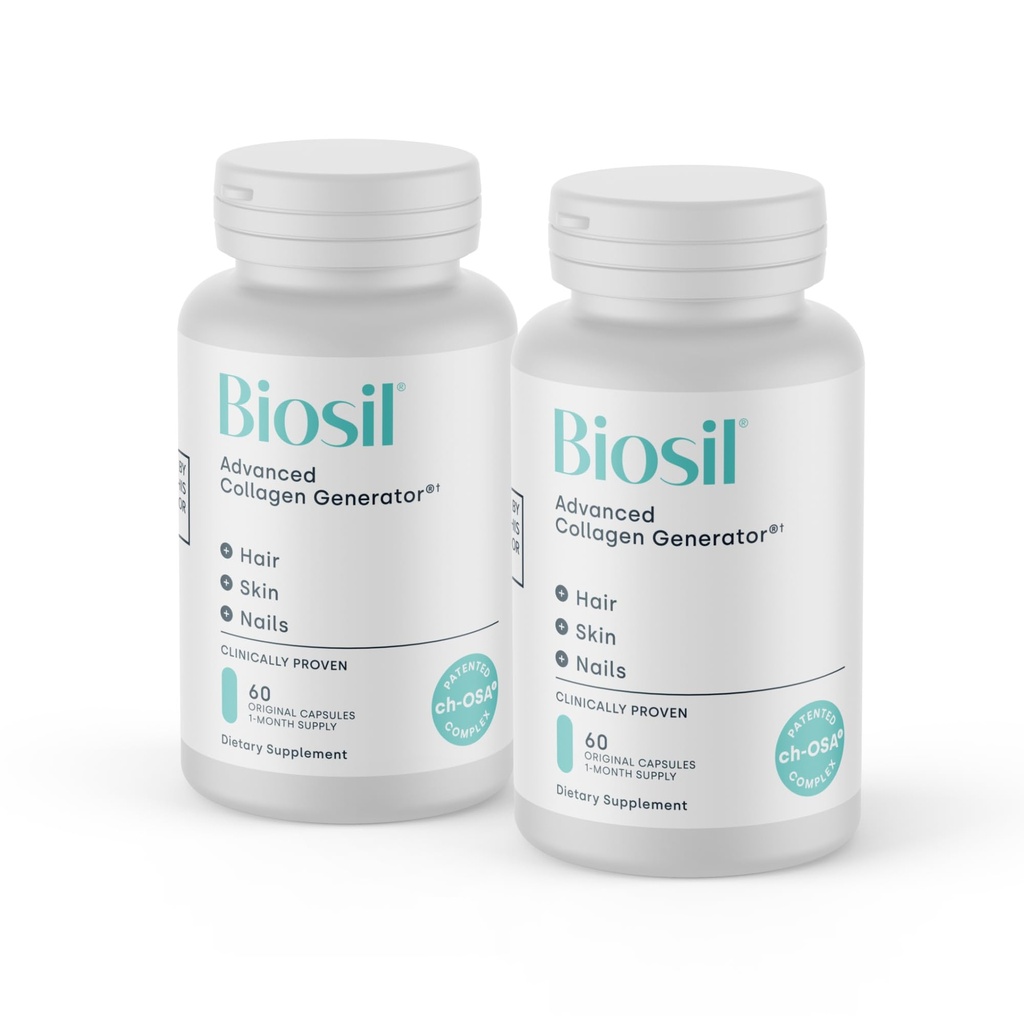 Biosil Collagen Booster Supplement - 60 Original Capsules, Pack of 2 - Patented ch-OSA Activator for Skin, Hair, Nails & Joints - Supports Natural Production - 60-Day Supply