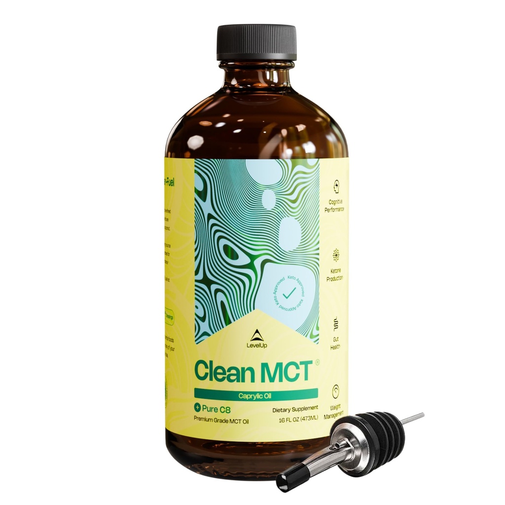 StopnjaUp Clean MCT Olje - 100% Caprylic C8 za energijo, fokus, upravljanje teže, Gut Health, Brain Superfuel - Keto Supplement for Ketogene Coffee and Ketones - Non-GMO (16 oz Steklenica)