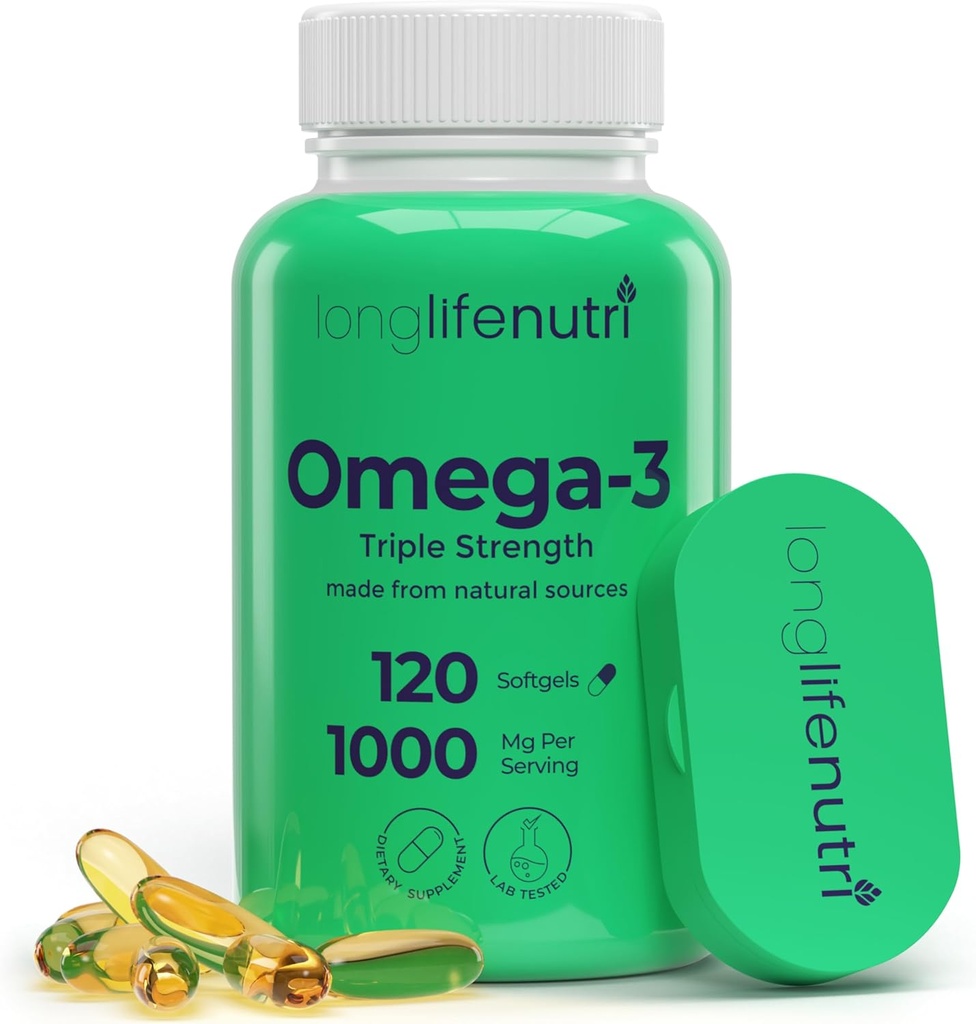 Omega 3 ribje olje 1000mg - z visoko EPA & DHA, 120 Softgels, Maščobne kisline dodatek za kognitivne funkcije, iz lososa, 4-mesečni dobave, GMP Certified, Made in USA