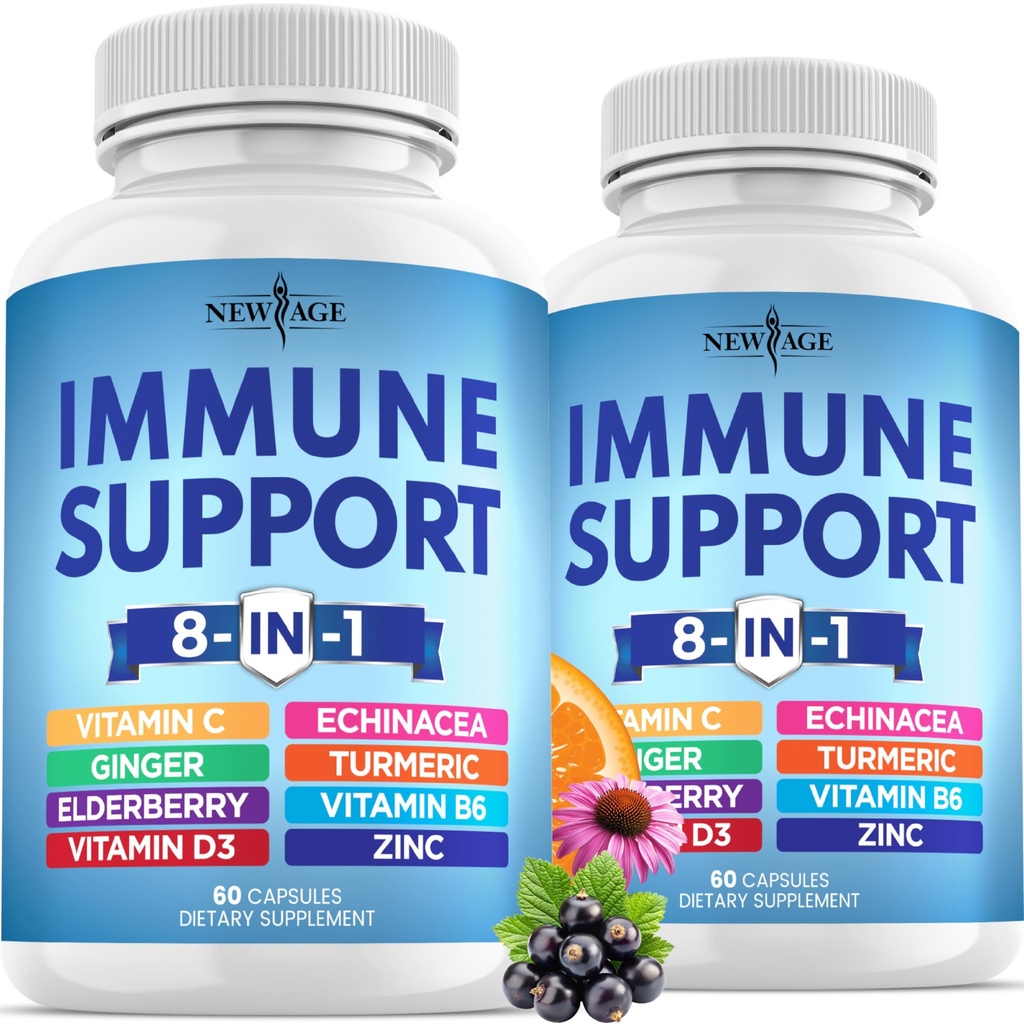 NOVA STAROST 8 v 1 Imunska podpora Booster Supplement z Echinacea, Vitamin C in cink 50mg, Vitamin D 5000 IU, Kurkumin & Ginger, B6, Starejša jagoda 120 Število (Pack of 2)