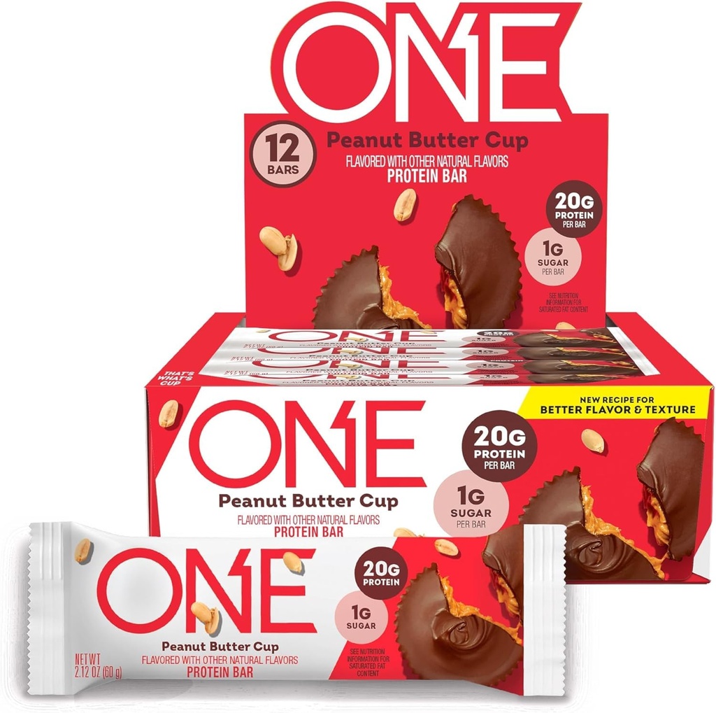 ONE Beljakovinske čokoladice, Peanut Butter Cup, brez glutena z 20g proteini in 1g sladkorjem, slaščičarske sponke, 2,12 oz (12 števk)
