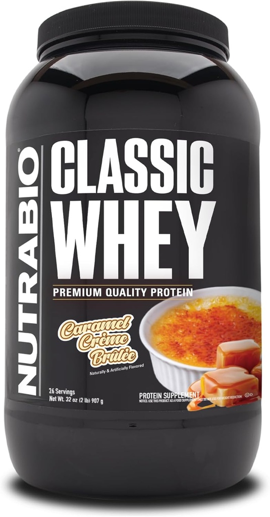 NutraBio Classic Whey Protein Powder- 25G beljakovine na Scoop - brez polnila, umetne barve, konzervansi - Karamela Creme Brulee, 2 funta