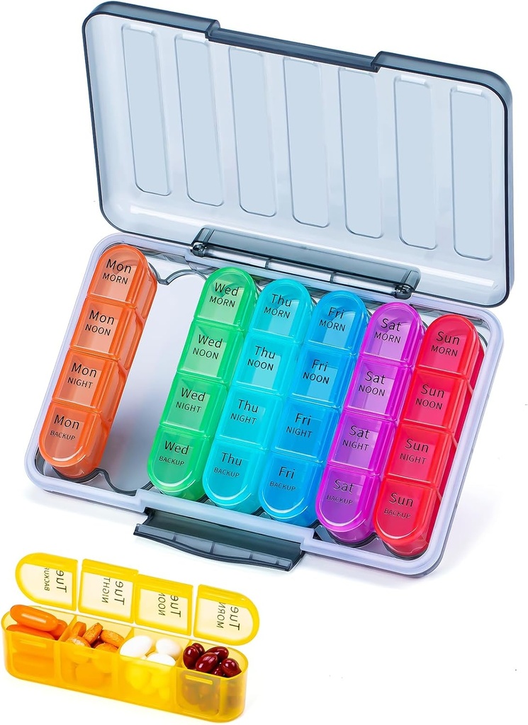 Betife XL Velika zmogljivost 4 krat na dan tablete organizator, 7 Dan 4 krat na teden tablete škatla z 28 Kompartmenti za zdravila, vitamini in dodatki