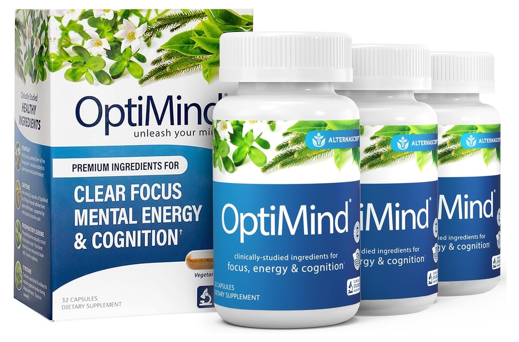 Optimind Bacopa Monnieri Možganski dodatek za spomin in fokus, Nootropiki s fosfatidilserin, Huperzin A, ne-GMO, klinično raziskane sestavine, 96 kapsul