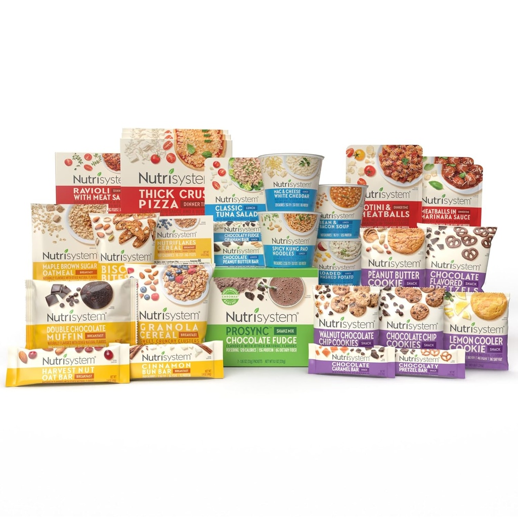 Nutrisystem® hitrih pet 7-dnevnih dietnih kompletov, 28 okusnih obrokov in prigrizkov plus čokoladne beljakovine ProSync Shakes