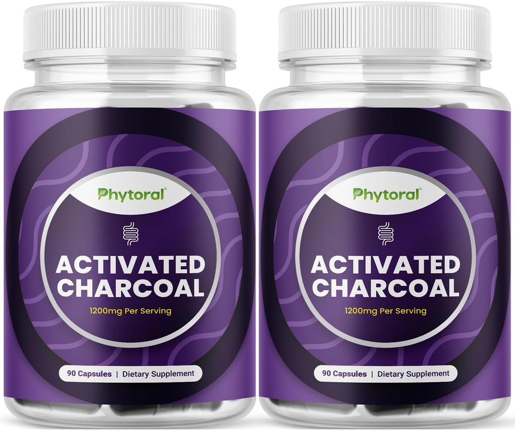 Aktivirane tablete Charcoal Detox & Cleanse - očiščevalne kapsule kokosa s 1200 mg na odmerek za blaženje napihnjenosti - Active Detoxification Supplement for Body & Gut Health - 90 Count - 2 paket