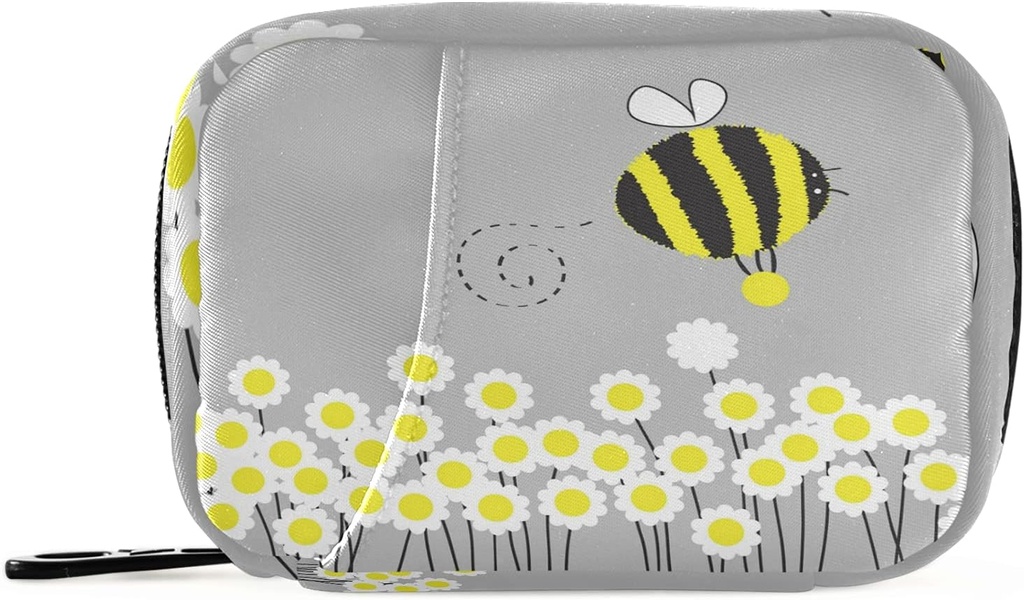 Cartoon Daisy Bee Pill Box 7 Day Pill Case Travel Pill Organizator vrečka z zadrgo Prenosni tedenski primer kompaktna velikost za vitamin dopolnilo imetnik