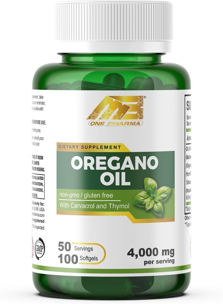 MB One Origano Oil 4000mg– 65:1 Izvleček iz Mediterana Origano - Visoko v Carvacrol– Dodatna moč- 100 Softgels Non-GMO, Gluten Free