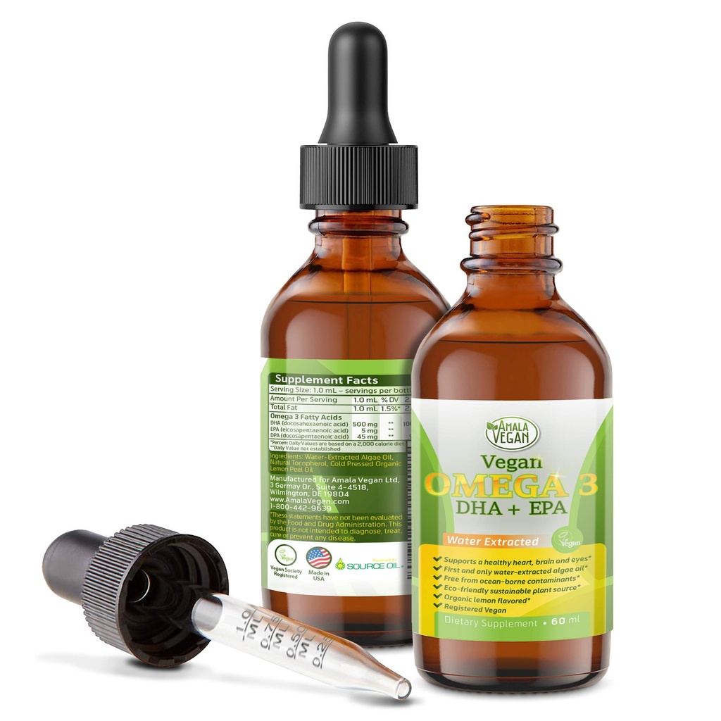 Potent & Organic Vegan Omega 3 Liquid dodatek: Bolje kot ribje olje! Rastlinske vode, ekstrahirane Alge Oil- DHA EPA DPA Maščobne kisline- Non GSO- Podpora Imunsko, srce, možgani in skupni Health-60 Odmerki