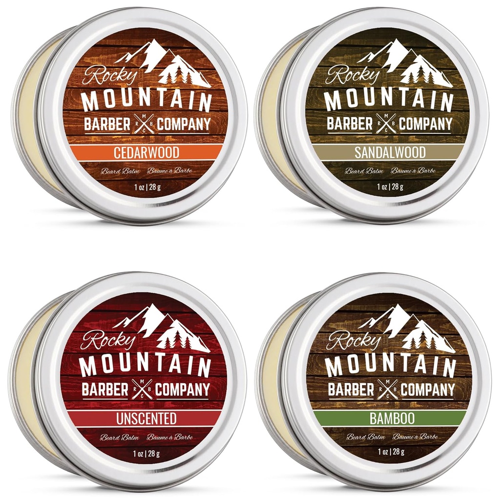 Brada Balm Variety Pack - 4 naravni vzorci (1 oz vsak) z arganovo olje, karitejevo maslo, kokosovo olje in jojoba olje - bogata z vitamini in minerali