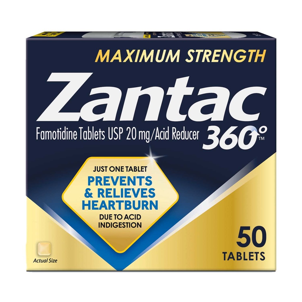 Zantac 360 Največja jakost tablete, 50 število, preprečevanje in lajšanje zgage, 20 mg tablete