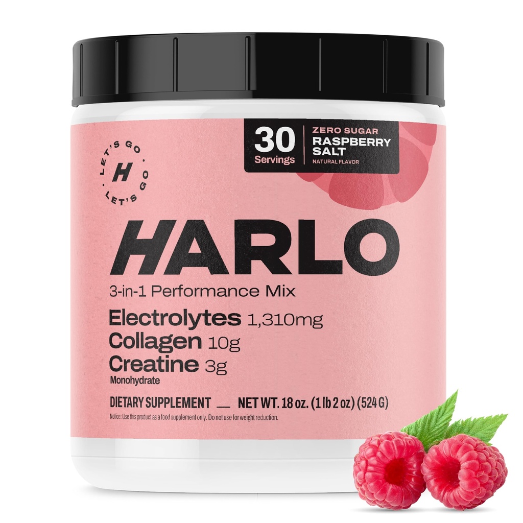 Harlo - Raspberry Salt Electrolyte Drink Mešamo z govejim kolagenom & Kreatin- Kreatin monohidrat v prahu - Energy Drink v prahu - Pred vadbo v prahu - Sladkor brez energijskih napitkov - Post Wordout recovery