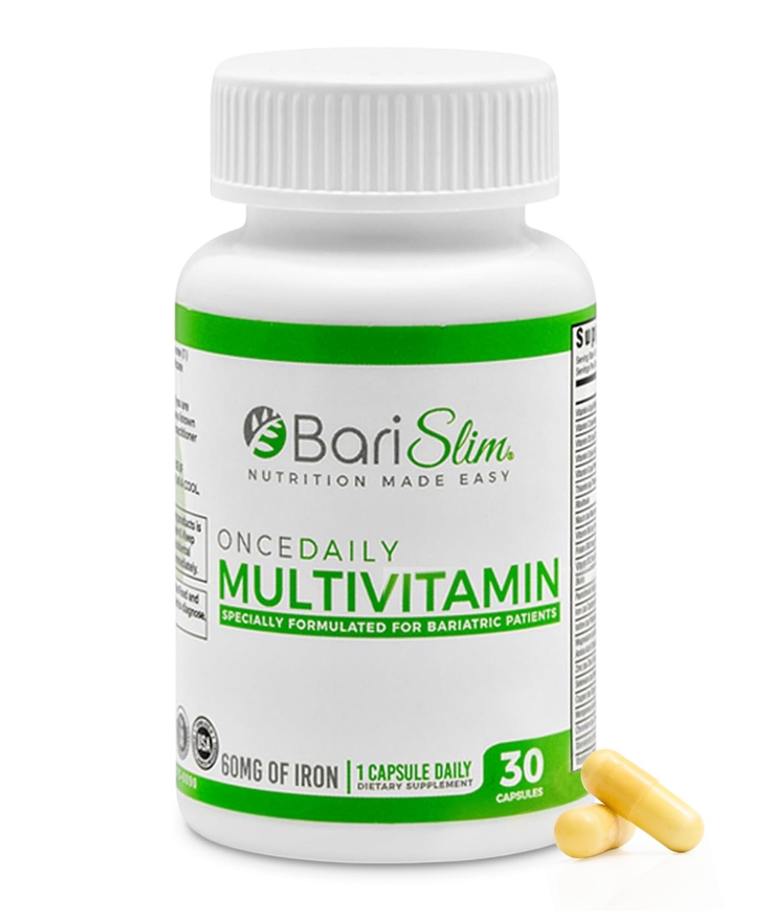 BariSlim Enkrat dnevno Bariatrična multivitaminska kapsula - 60 mg železa - Bariatrični vitamin in dopolnilo za pooperacijo, vključno z Gastric Bypass in Gastric rokav 