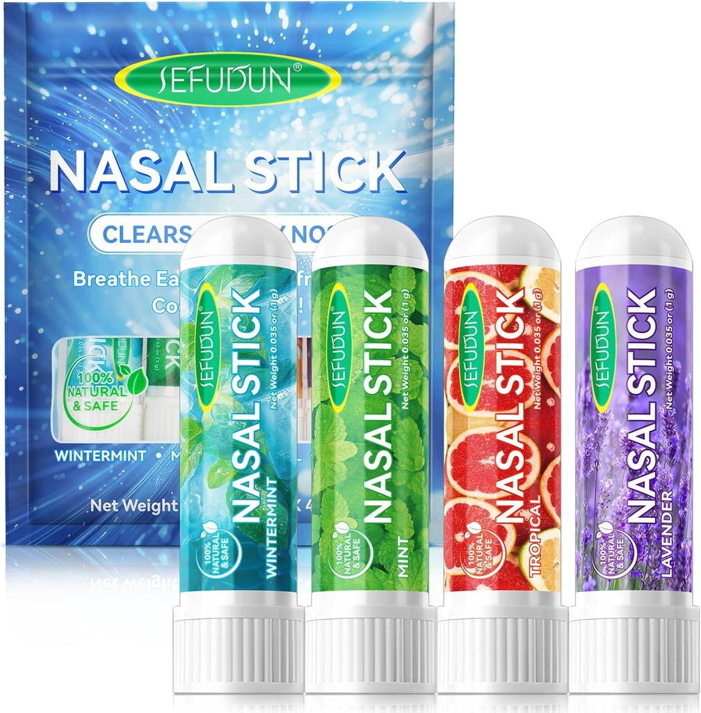 4PCS Nazal Stick,Nasal Inhaler Stick, Inhaler Nazal Stick za Sinus Relief&Vertigo Relief,Aromaterapija Inhaler Izdelano z eteričnim oljem+Menthol (Mint,Wintermint,tropsko,Lavender)