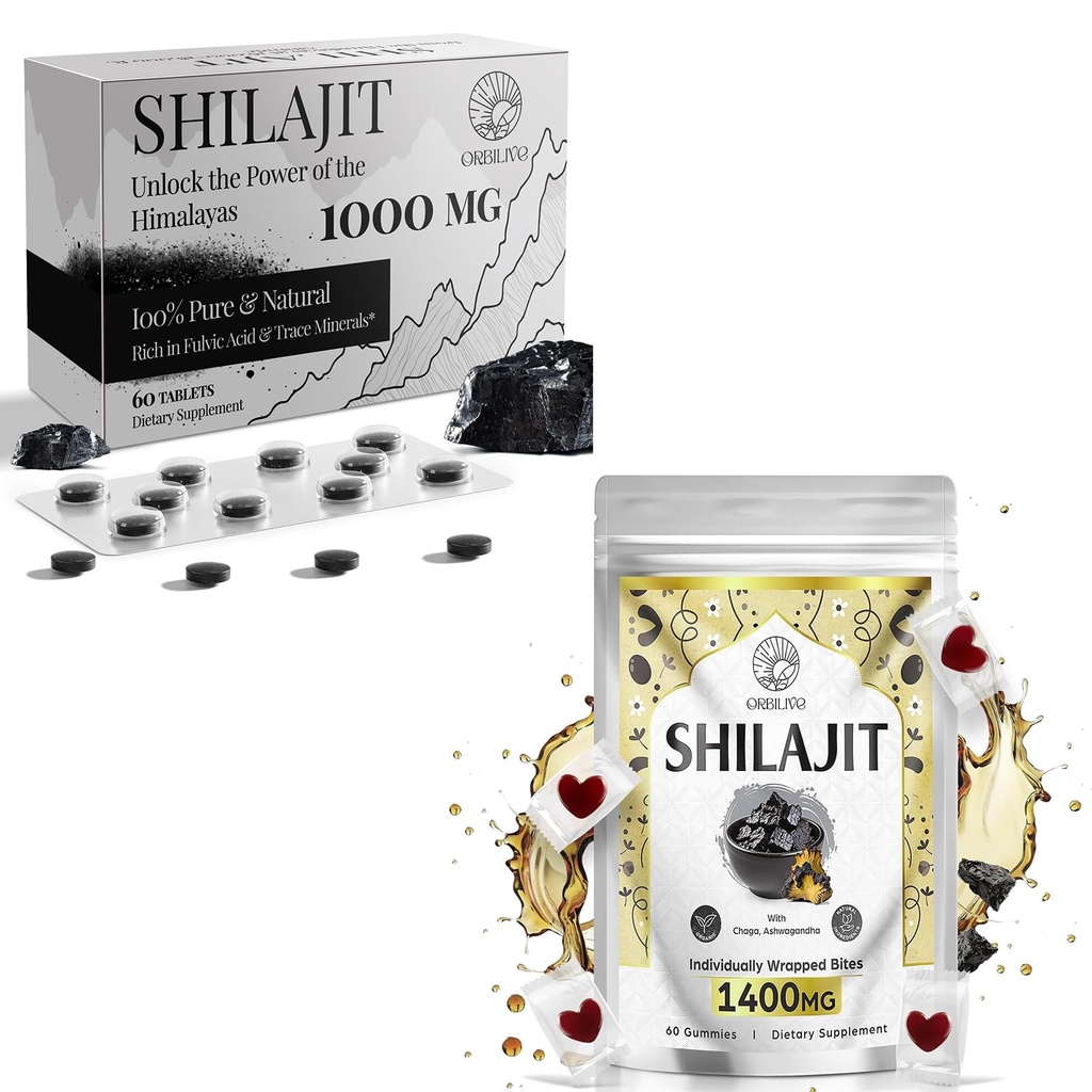 1400 MG Shilajit 60 Gummies z 1000 MG Shilajit Tablets 60 Count
