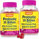 WellYease (2 Pack 25 milijard probiotiki + Prebiotiki za moške in ženske Gumies - Prebavna podpora, Gut Health, Imunska podpora Gummy - Probiotiki za prebavno zdravje z 12 sevi - 60 Gumies