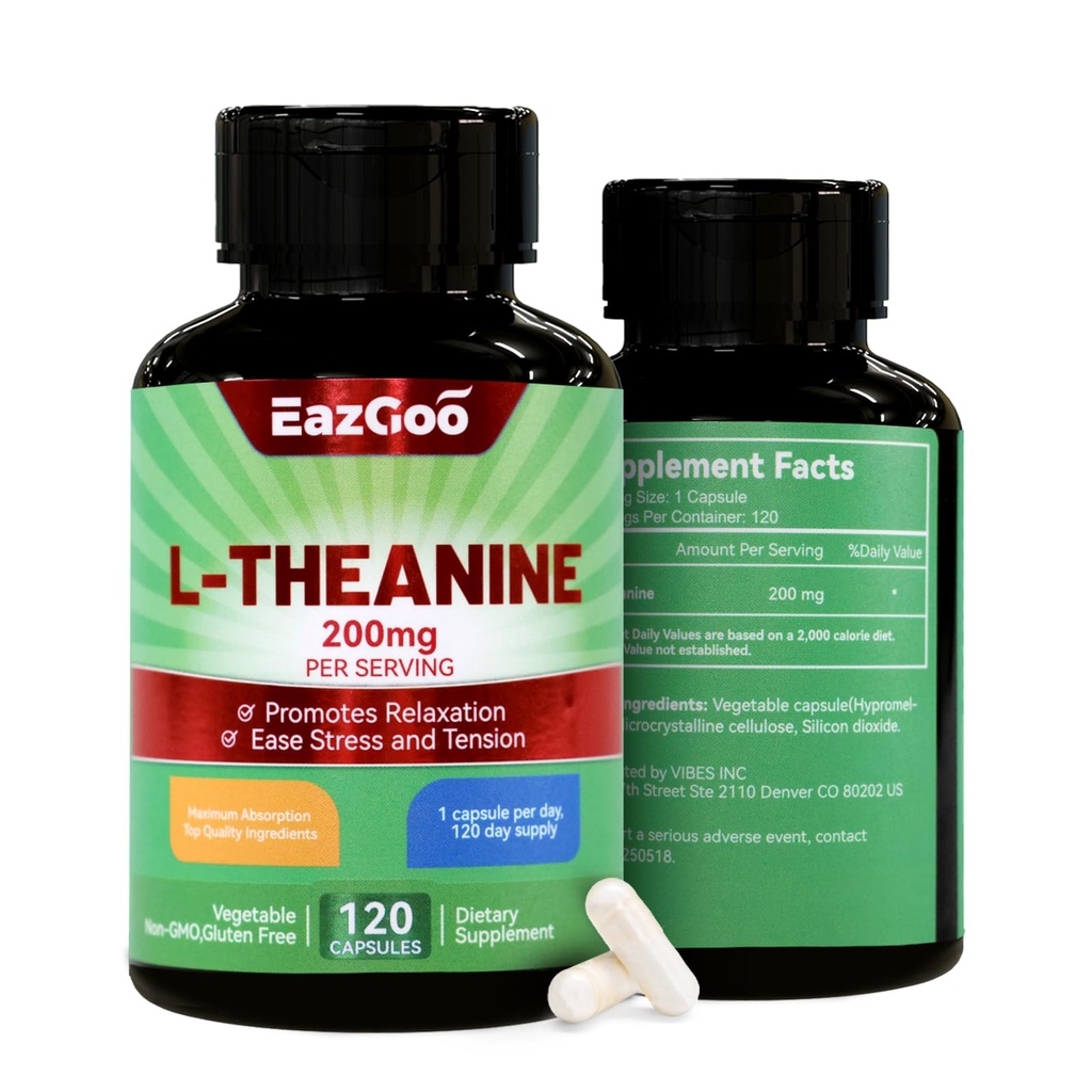 L-teanin 200 mg, Aminokislinska dopolnila za podporo sproščanju, stresu, kapsule L-teanina - brez glutena, 240 kapsul Veg