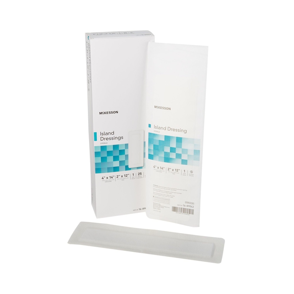 McKesson Island Dressings, Sterile, Dimenzija 4 v x 14 in, Pad 2 v x 12 v, 25 Število, 4 Packs, 100 Skupaj