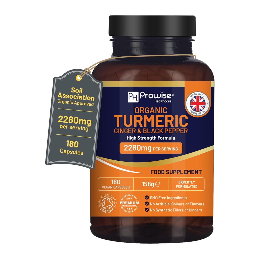 Kurkuma 2280mg (visoka moč) s črnim poprom in ingverjem - 180 veganskih kurkuminov z aktivnim segrejem kurkumin I UK Prowise Healthcare