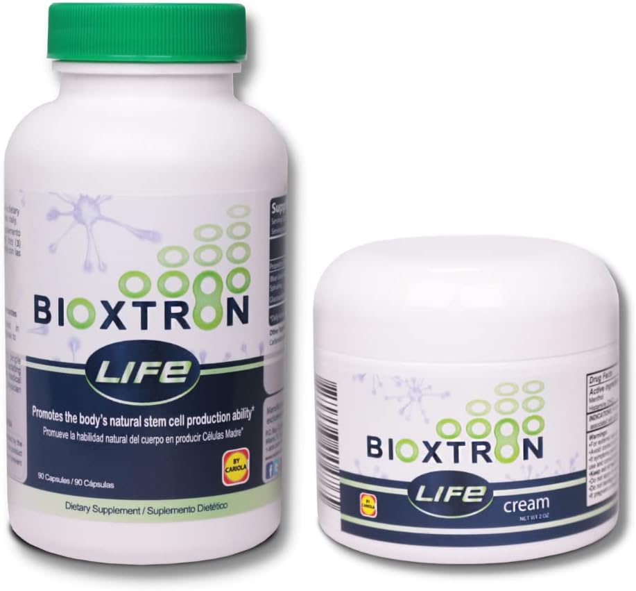 Bioxtron Life AFA Stem Cell Supplement - Skupna podpora in bolečina v mišicah - Podpora imunskemu sistemu - Podpora energijske ravni - Stem Cell Production - Blue Green Algae Spirulina - 90 Caps + Cream 2 oz