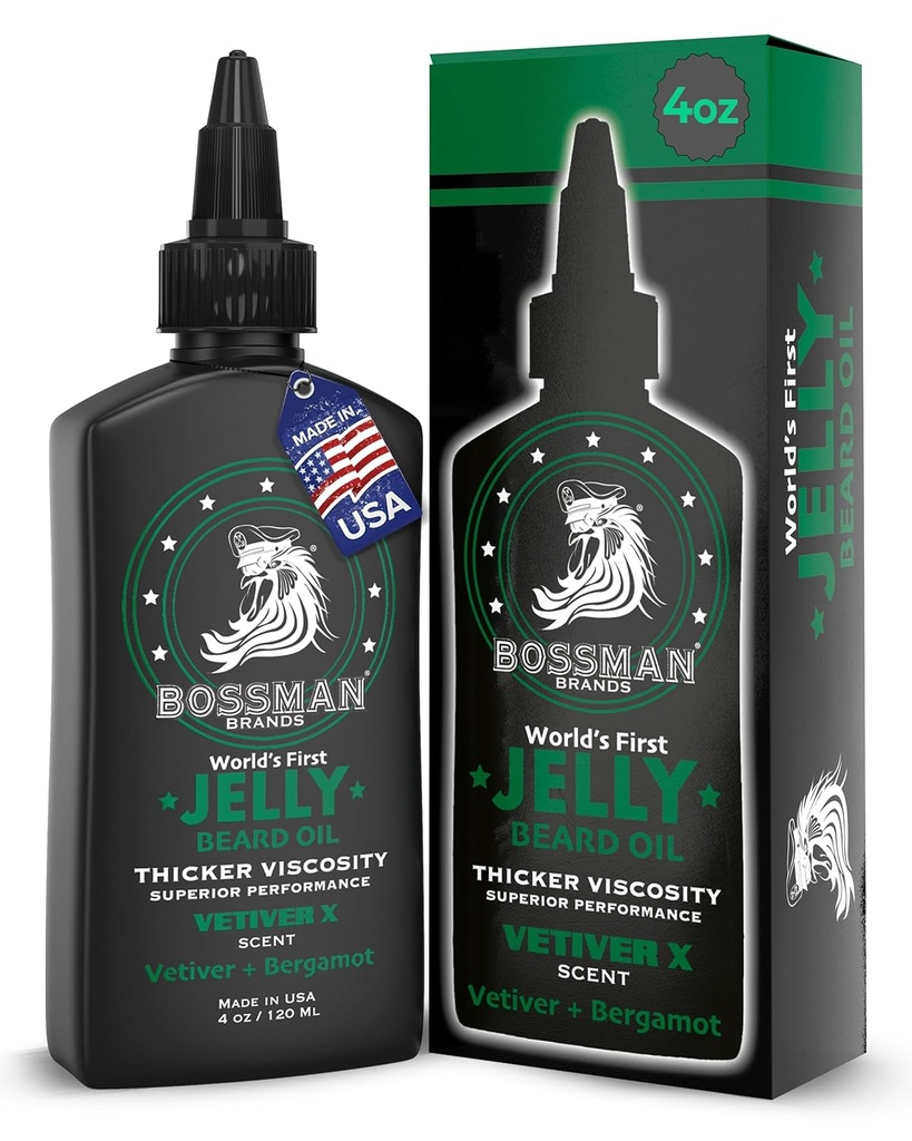 Bossman žele brado olje za moške (4 oz, Veter X Scent) – Mehkužci, vlaži & pogoji z naravnimi sestavinami