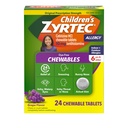 Zyrtec Otroški Dye-free žvečilni izdelki za 24 ur Alergija Relief, 10 mg cetirizin hidroklorid Antihistaminiki tablete, otroci alergija Medicine Relieves Sneesing & Srbeče grlo, grozdje, 24 ct