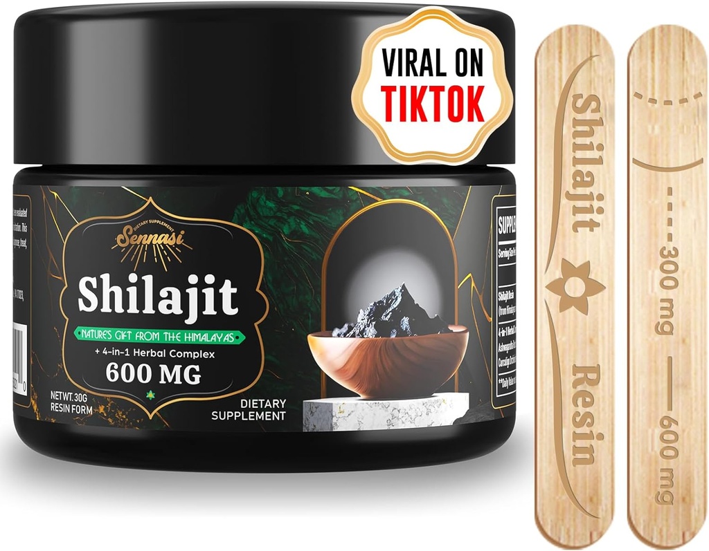 Sennasi 600 MG Shilajit Resin - Shilajit dodatek s fulvično kislino & 85+ Trace minerali za energijo, imuniteto, moč možganov, 30 Grams