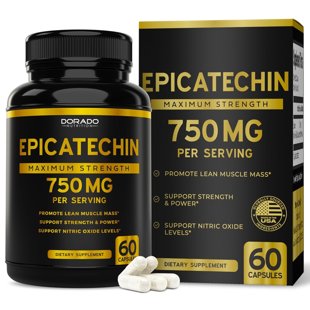 Epicatechin Extract 750mg na serviranje - (60 kapsul) - podpira Lean mišice, dušikov oksid, Zaviralec Myostatin, Stamina, vzdržljivost, Pump & Gains - Non-GMO & Vegan dodatek - (60 Count)