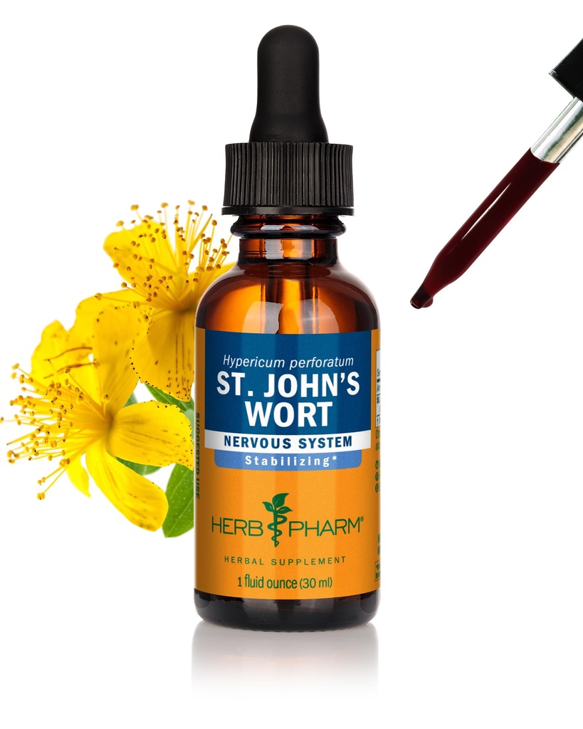 Herb Pharm St. John's Wort Tekoči ekstrakt za pozitivno razpoloženje in čustveno ravnovesje, trsni alkohol, 1 Ounce