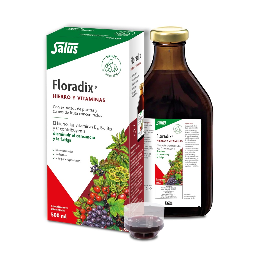 Flora, Floradix železo + zelišča, naravni tekoči železov dodatek, 17 fl Ounce (500 ML)