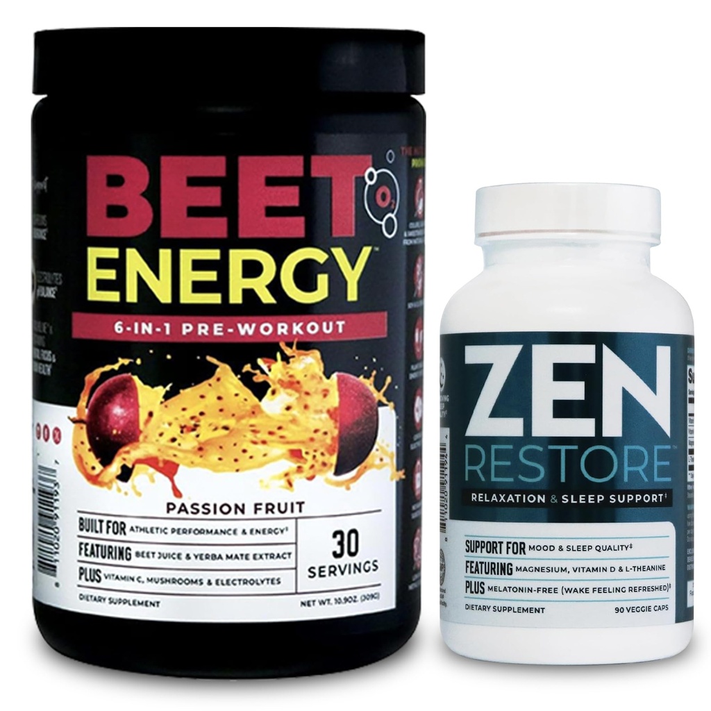 Nutrologija Beet Natural O2, Pre Workout Powder, Energy, Endurance & Dutric Oxide Booster z peso Powder, Passion Fruit Flavor (30 Serving) Zen Natural Magnezij dodatek (30 Serving)
