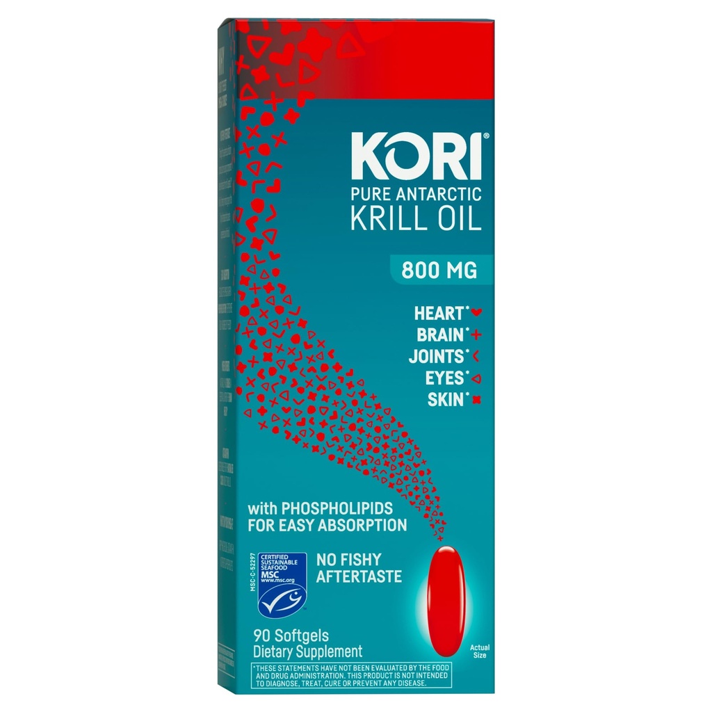 Kori Krill Antarktika Krill Oil Omega 3 Supplement, EPA & DHA, z vrhunsko absorpcijo v primerjavi z ribje olje, 800 mg, 90 mehkih gelov