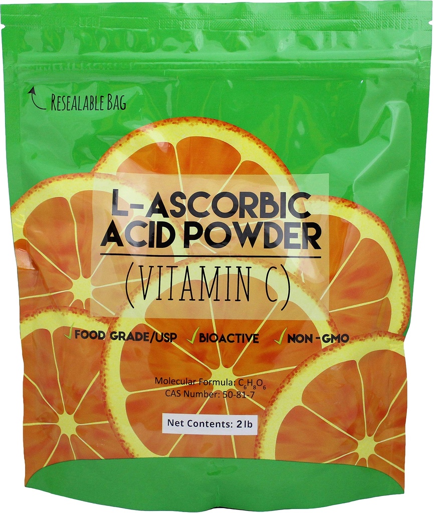 Duda Energy asc2 Vreča L-askorbinske kisline v prahu, 2 lb., 99+% Hrana stopnja USP36/BP2012 Seveda fermentirani čisti beli kristali oblika vitamina C