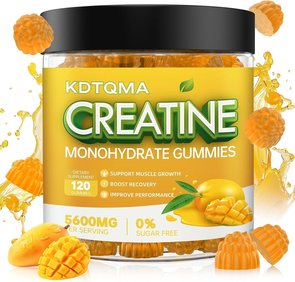 Kreatin monohidrat Gumiji za moške in ženske 120 CT - 5600mg kreatin monohidrata na serviranje, žvečljivi kreatin monohidrat za podporo mišic in povečanje energije, sladkor brez, vegan (Mango Flavor)