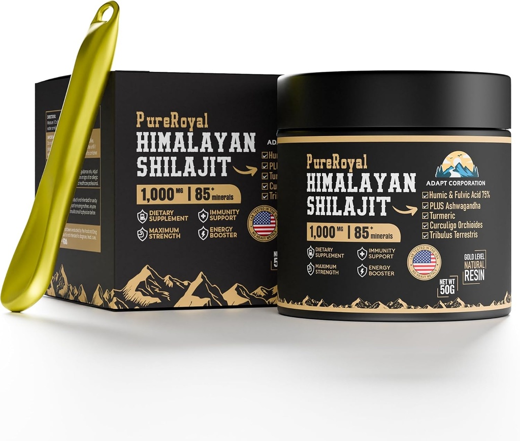 Himalajski shilajit Resin – Visoka moč, 1100 MG Himalajski ekstrakt, 75%+ Fulvična kislina, energija, Wellness & Immunity Support, 85+ Trace Minerals, Lab Tested, 50g Jar, 46 Servinges