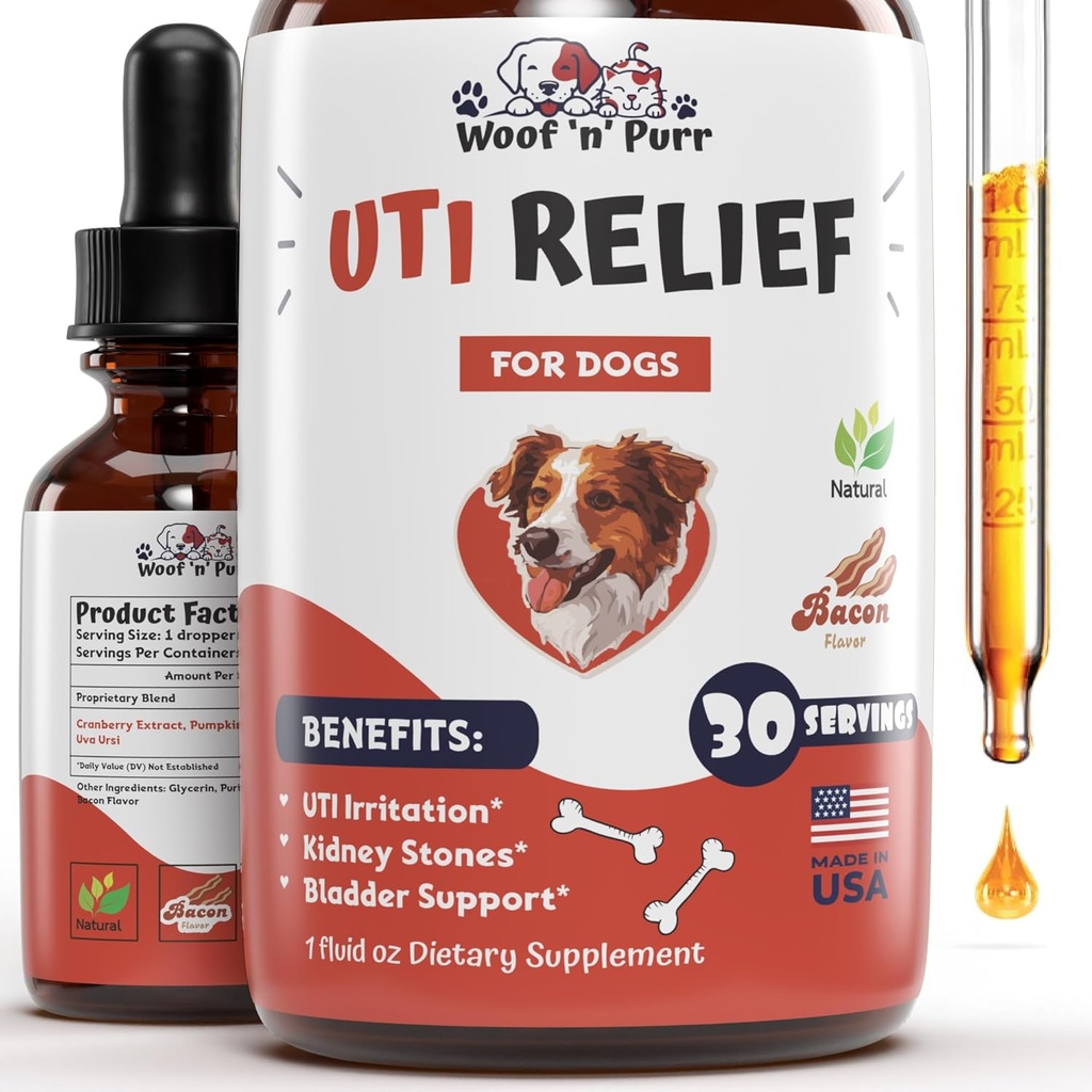 Naravna UTI psa Zdravljenje - Dog UTI - Dog sečni trakt Infekcijsko zdravljenje - UTI zdravljenje - Dog UTI dodatek - Dog UTI brusnice - Dog Cranberry dodatek - 1 fl oz - Bacon aroma