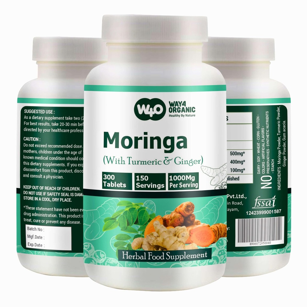 Moringa tablete z kurkuma in ingver, 300 tablet, 5 mesecev dobave, 150 Serving, 1000 Mg na služijo. Ena kapsula z več koristmi - podpira prebavno zdravje(paket po 1)