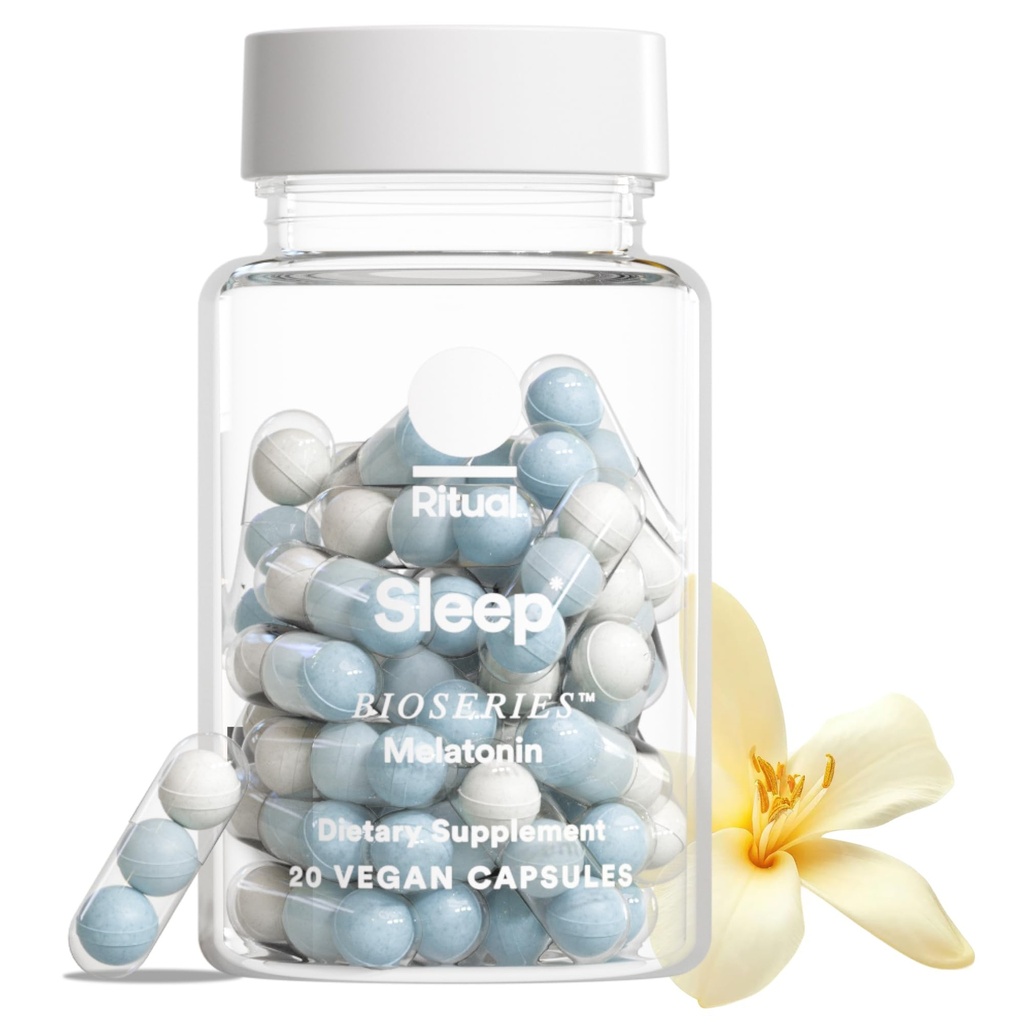 Ritual Sleep Melatonin 5mg - doplačilo za pomoč pri spanju - BioSeries časovno sproščene kapsule zasnovane za vso noč* Podpora za spanje za odrasle - Vegan - brez zdravil - Vanilla - 20 Kapsule - 20 Servingov