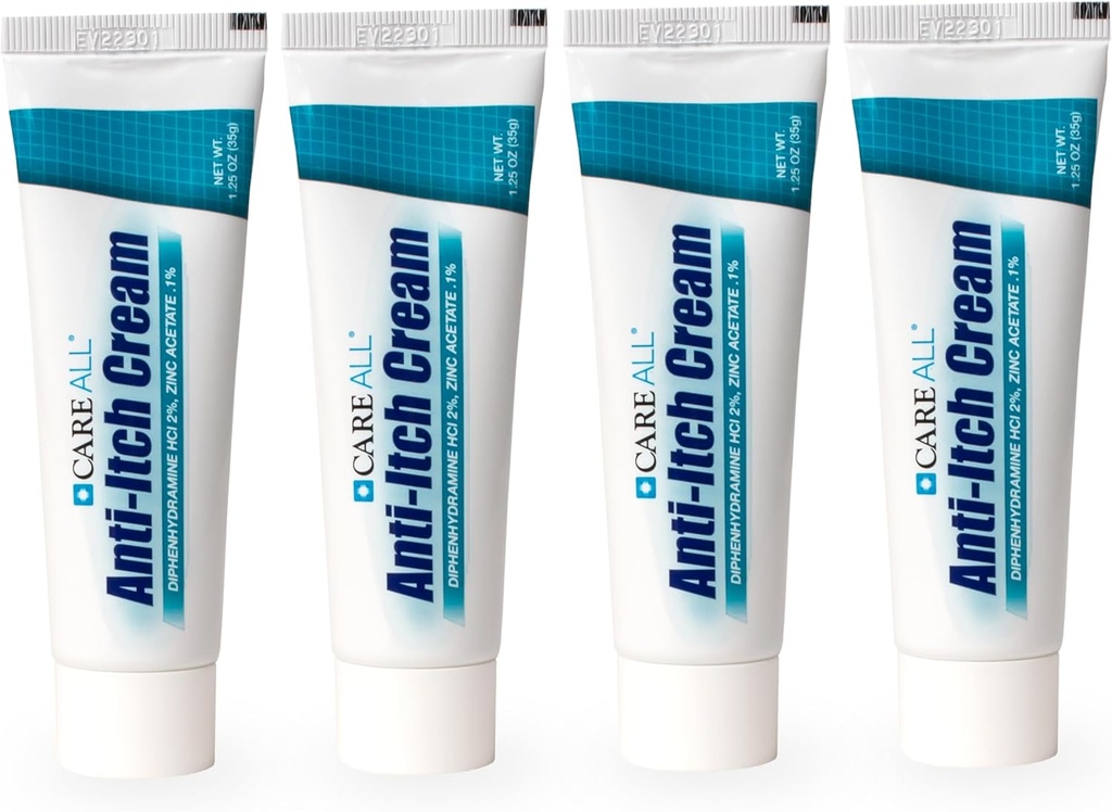 CareAll krema proti srbenju 1.25oz (4 pakiranja) blokiranje histamina, difenhidramin HCI 2% topični analgetik & cinkov acetat 0,1% zaščita kože za začasno bolečino in srbečica olajšave od skupnih srbečicah na prostem
