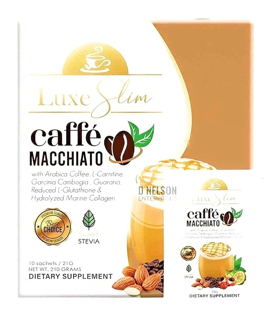 Luxe Slim Cafe Macchiato z hidroliziranim kolagenom in glutationom, 21g x 10 vreč, 0,74 ounce (Pack of 10)