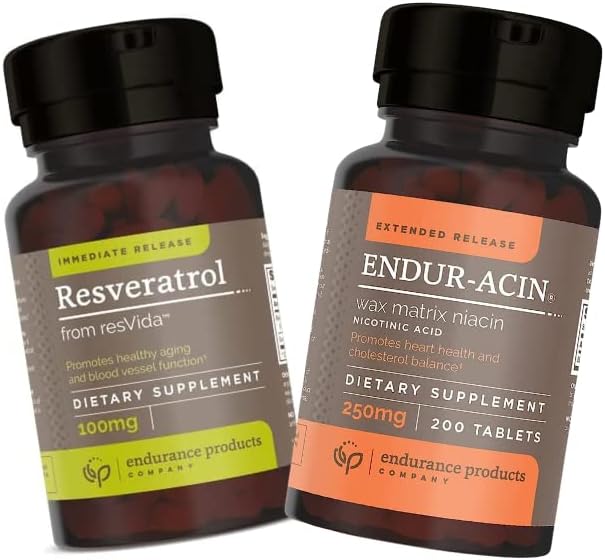 Endurance Products Resveratrol Supplement – Grozdni izvleček kože in ENDUR-ACIN 250mg Niacin - Razširjena sprostitev za optimalno absorpcijo in nizko flosh