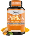 Čisti po naravi Kurkumin s črnim poprom Ekstraktom 10 mg kapsule, 1200 mg na serviranje, organska, visoka absorpcijska podpora antioksidanti (180 Count)